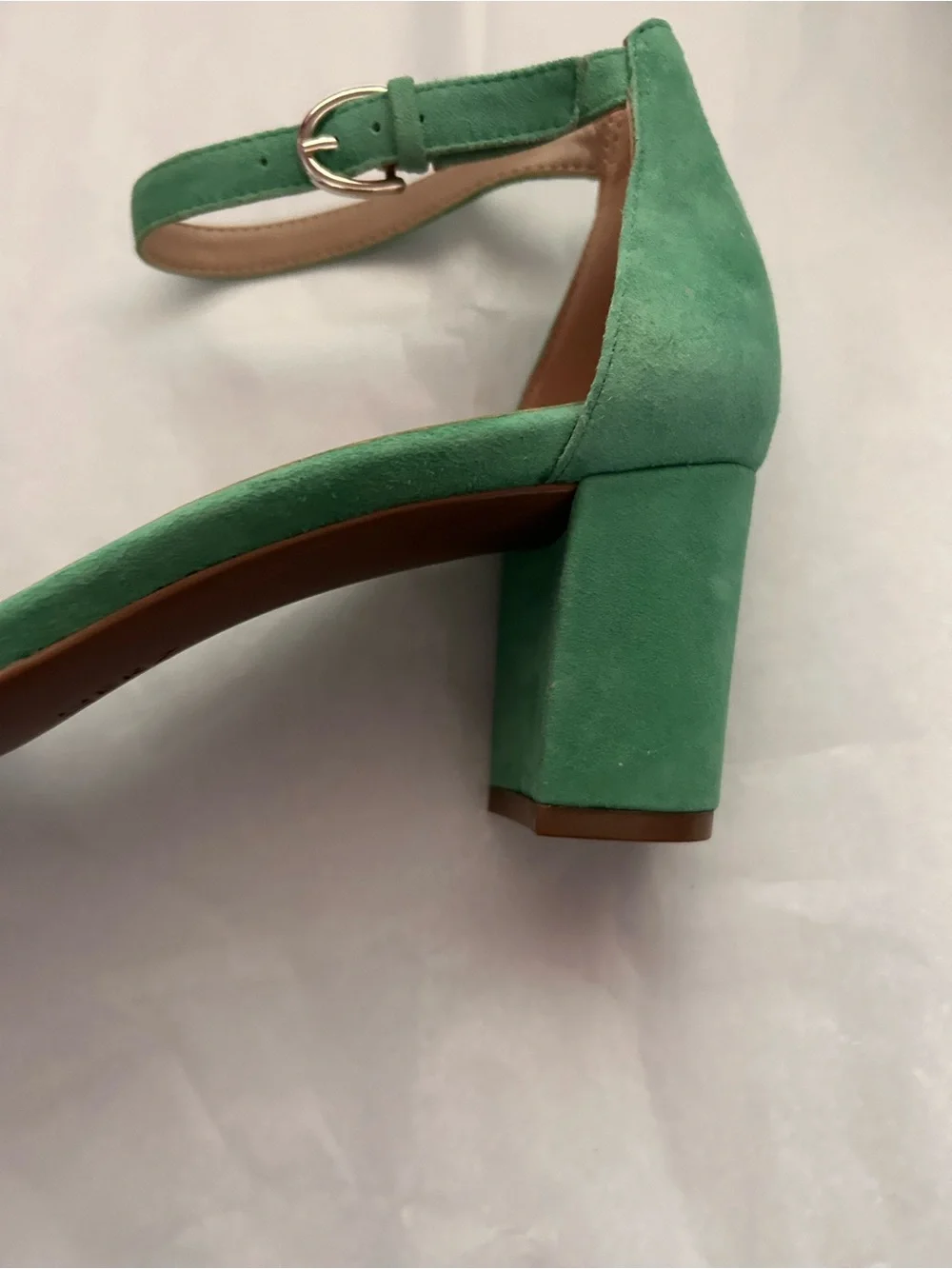Naturalizer,Green Suede Ankle-Strap Sandals , 2 1/2” heel perfect condition